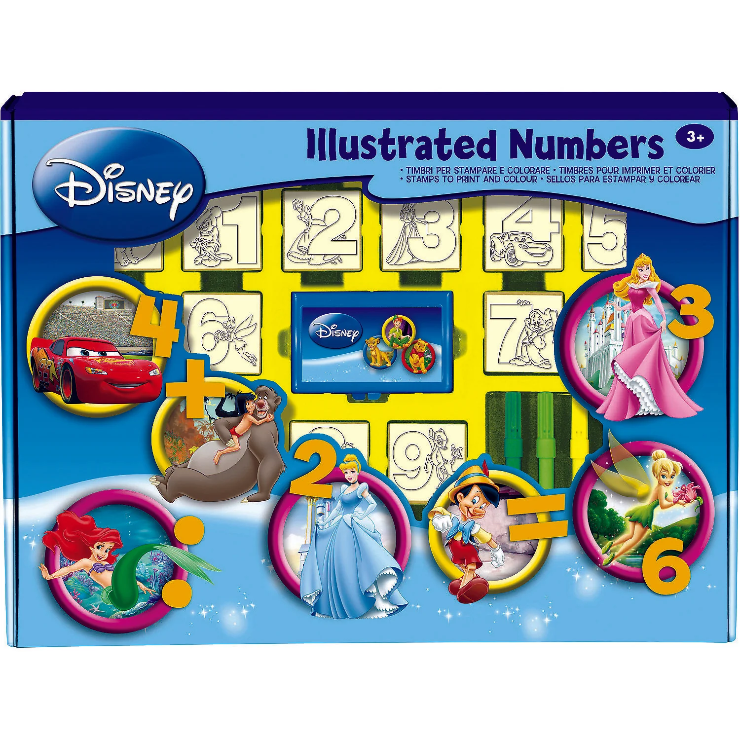 Set educativ cu stampile Numere Disney 46 piese, 26 stampile, tus, 18 carioci Multiprint MP1937
