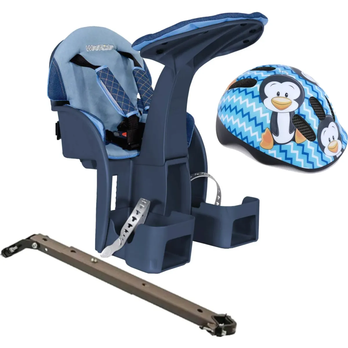 Scaun bicicleta copii SafeFront Deluxe,  Pozitie montare Centru, 15 Kg si Casca Protectie XS 44-48 Penguin WeeRide WR10SKPG — imaginea 1