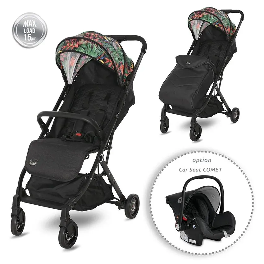 Carucior Myla, de la 0 luni pana la 3 ani, maxim 15 kg, cadru din aluminiu, pliere tip troller, cos auto optional, Flori Tropicale