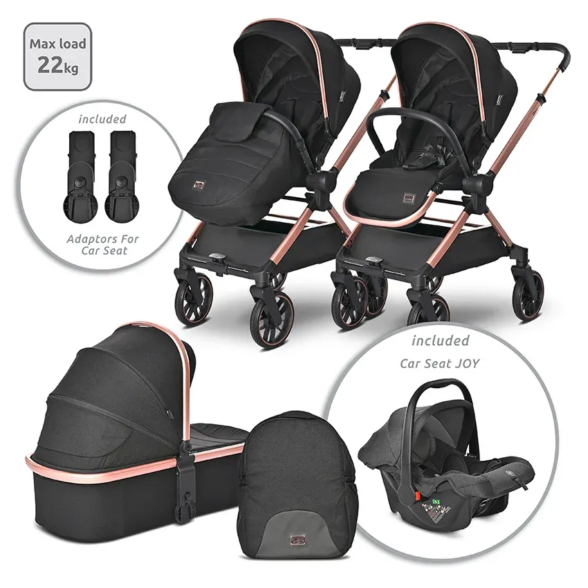 Carucior Set 3 in 1, Reya, maner reversibil, pana la 22 kg, Negru Jasper