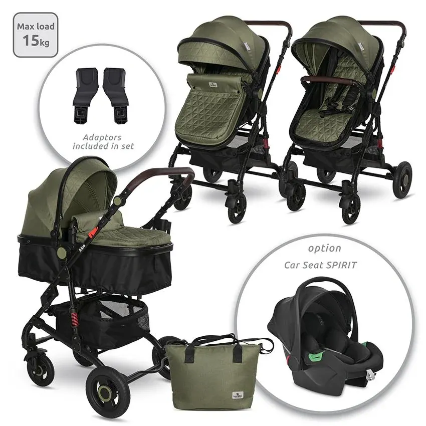 Carucior Alba Premium, landou transformabil, adaptori scoica, de la 0 luni pana la 3 ani, maxim 15 kg, Loden Green