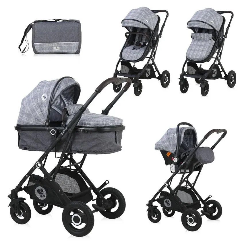 Carucior Set, Sena, landou transformabil, cos auto inclus, cadru din aluminiu, Grey Squared