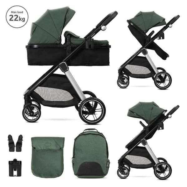 Carucior Set 2 in 1, Aspen, transformabil, set adaptori pentru cos auto, pana la 22 kg, Green