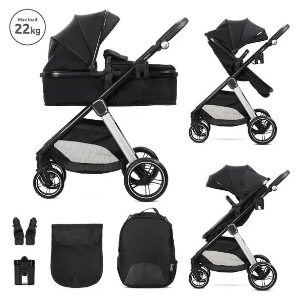 Carucior Set 2 in 1, Aspen, transformabil, set adaptori pentru cos auto, pana la 22 kg, Black