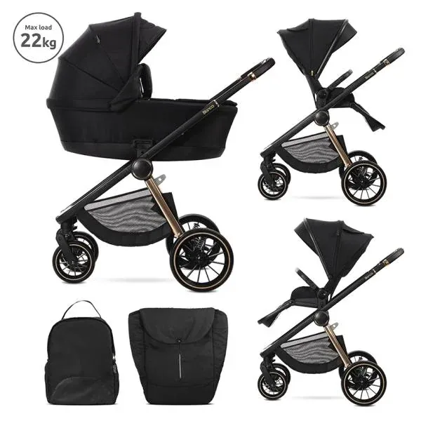 Carucior Set 2 in 1, Bianca, cos landou individual cu maner de transport, cadru din aluminiu, pana la 22 kg, Black