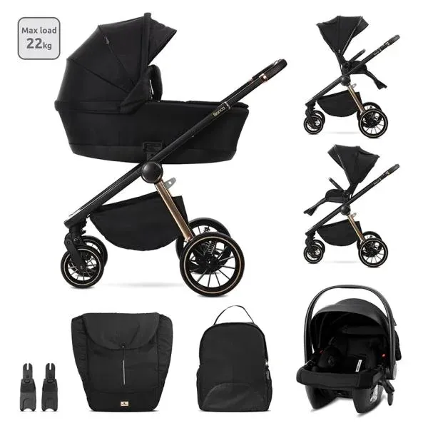 Carucior Set 3 in 1, Bianca, prevazut cu sistem anti-reflux, pana la 22 kg, Negru