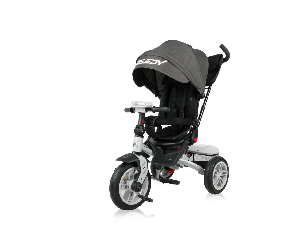 Tricicleta multifunctionala 4in1, Speedy Air, roti cu camera, scaun rotativ, Black