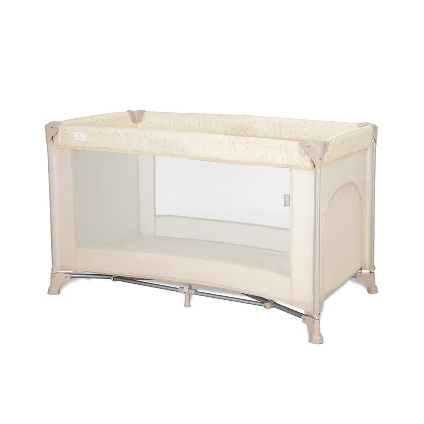 Patut pliabil pentru copii, Torino, 1 nivel, cu saltea inclusa si usa laterala cu fermoar, Beige