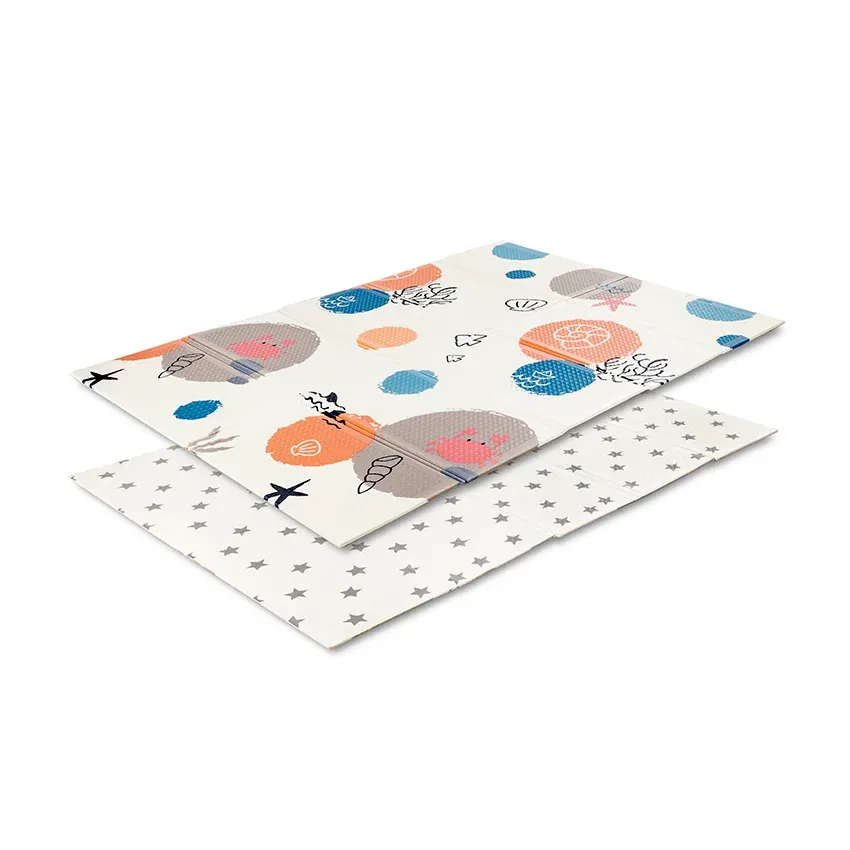 Covoras de joaca termic pentru copii, din spuma XPE, design cu doua fete, pliabil, 120 x 180 cm, Ocean & Stars