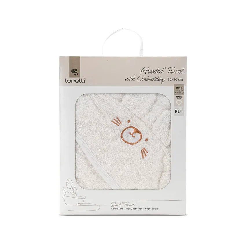 Prosop de baie cu gluga si broderie, 90 x 90 cm, 0 luni+, bumbac, White