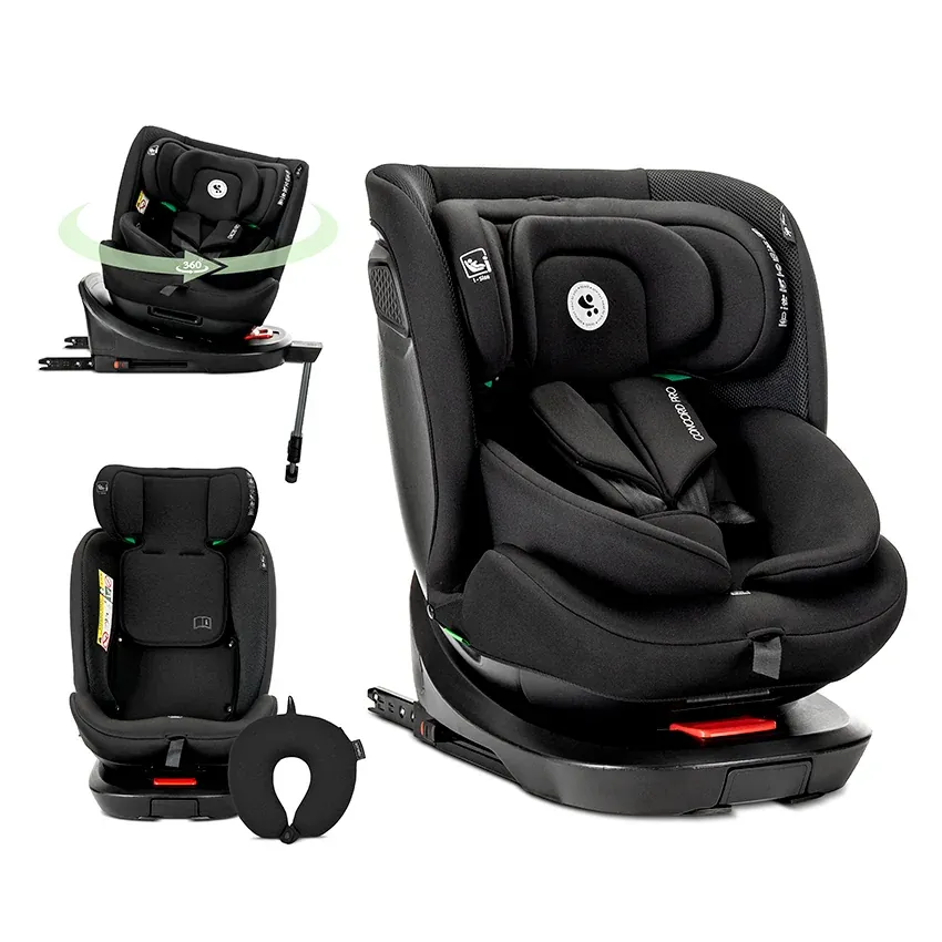 Scaun auto pentru copii, Concord Pro, Isofix, picior de sprijin, rotativ 360, cu perna de calatorie, 40-150 cm, 0 luni-12 ani, Black