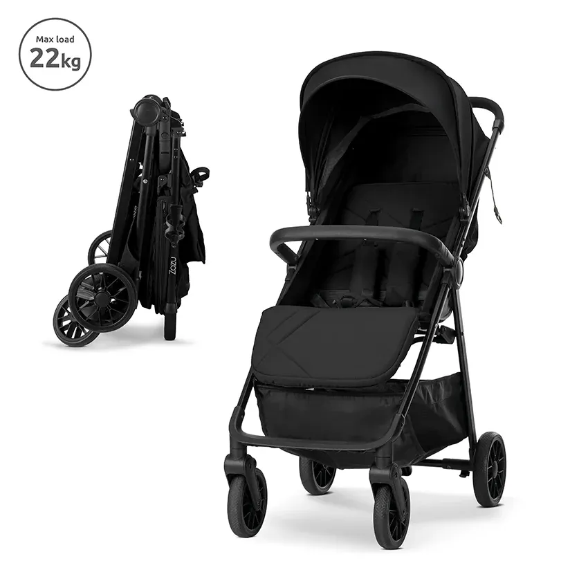 Carucior sport ultrausor, Zozu, pliere cu o mana, 5.8 kg, pana la 22 kg, Black