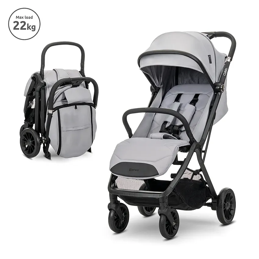 Carucior pentru copii, Calista, pliere automata, cadru din aluminiu, spatar reglabil 3 pozitii, copertina extensibila, 0-48 luni, pana la 22 kg, Grey