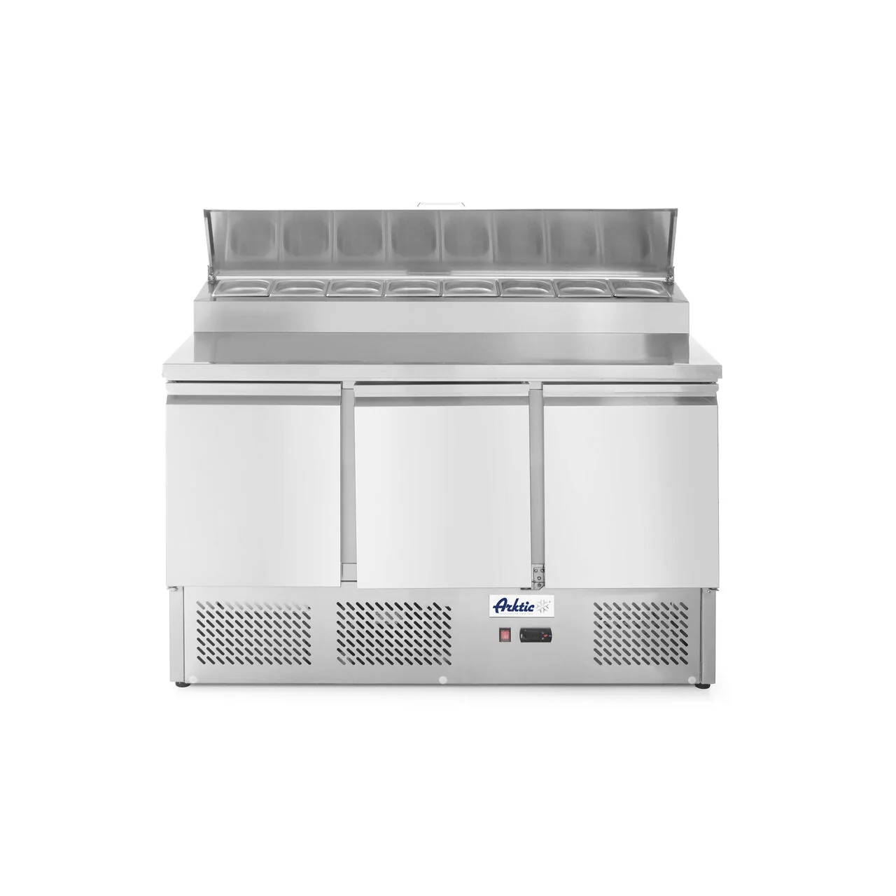 Masa rece cu 3 usi profesionala cu afisaj pentru GN-uri inalte inox ARKTIC by Hendi 380 L interval temperatura -2/+8 gr C, 310 W, 1365x700x(H)1040 mm