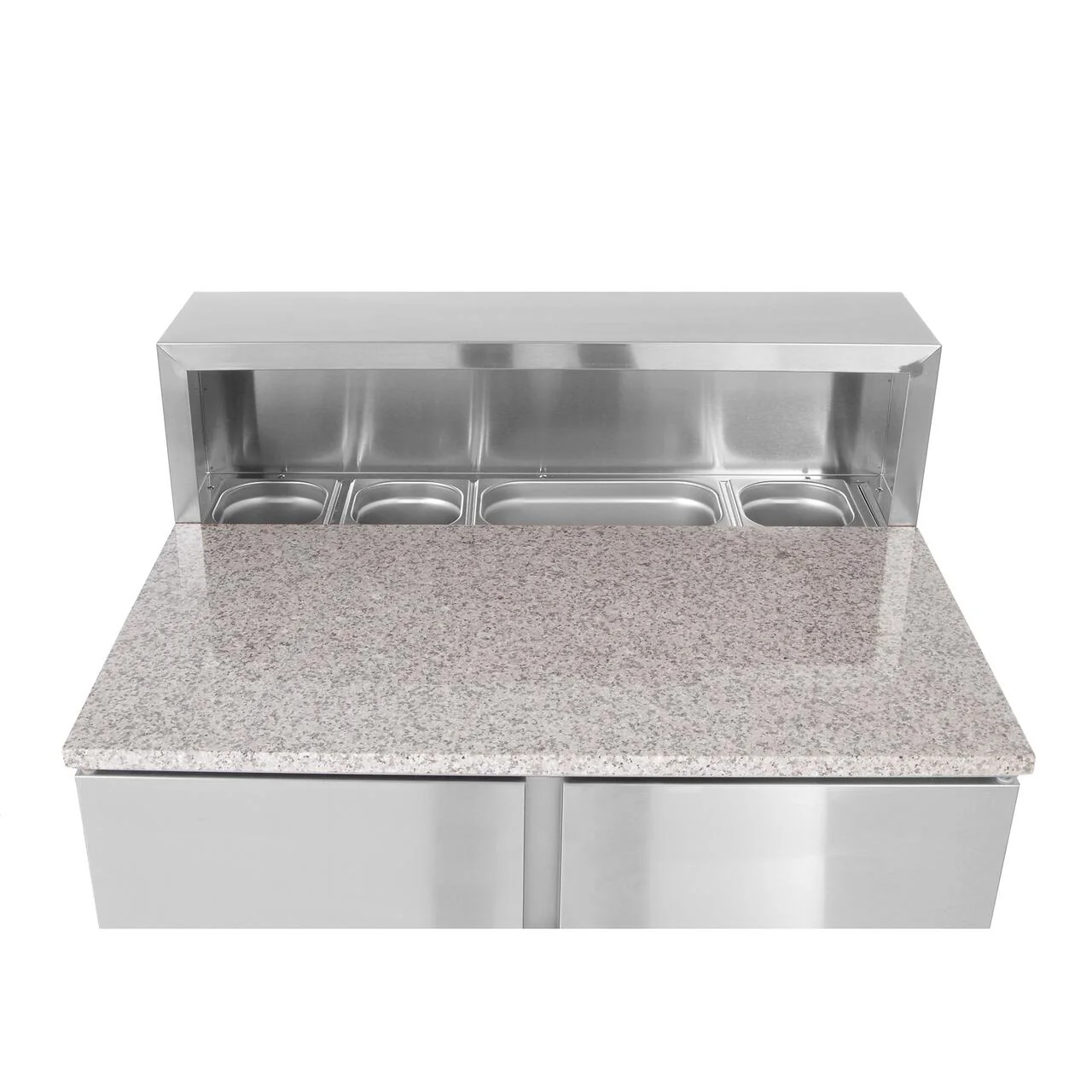 Masa rece cu 2 usi cu suprastructura si blat de lucru din granit, Arktic 900x700x(H)1070 mm