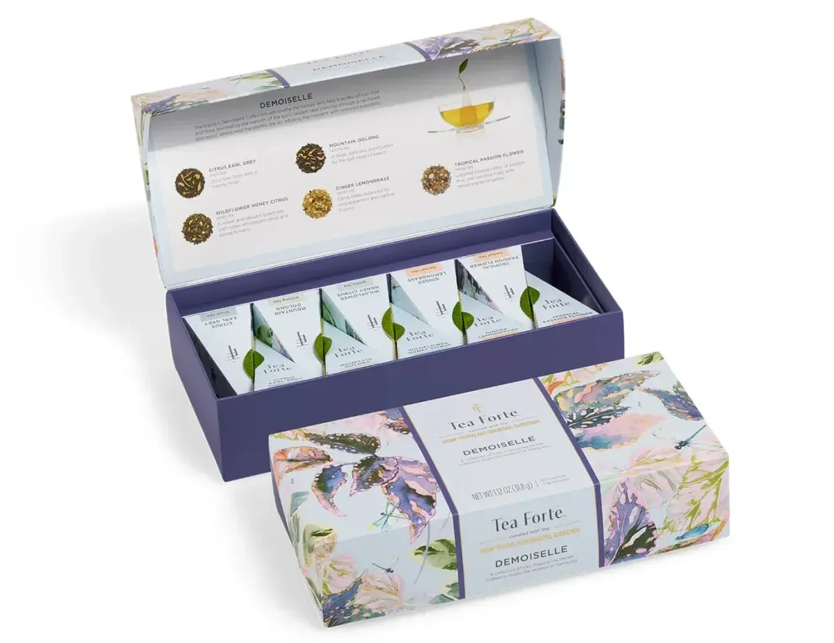 Ceai organic Petite Ribbon Box Demoiselle ECO – Tea Forte – Cutie cu 10 piramide de ceai organic