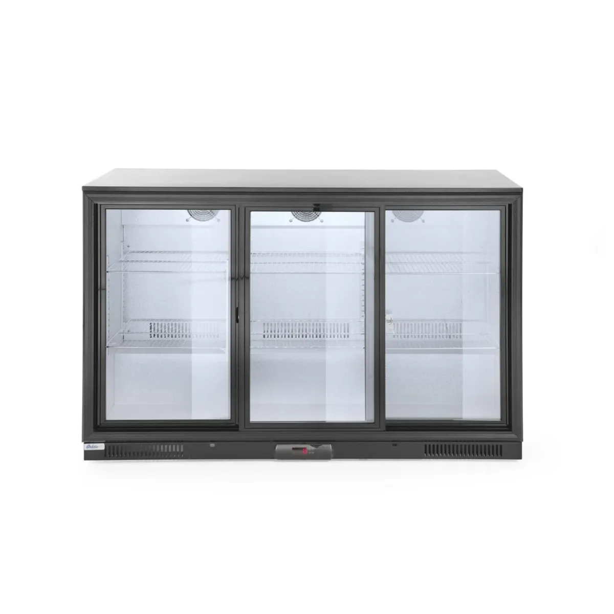Vitrina frigorifica de prezentare 3 usi glisante interval temperatura 2/10?C, 300 W, corp inox, ARKTIC by Hendi, 1335x500x(h)900 mm 338 Litri, Clasa energetica E